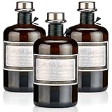 3x Apothekerflaschen braun 500ml Geschenkset mit Korken titansilber matt, Band, Kapseln & 3 Etiketten Motiv Rahmen, 0,5L leere Glasflaschen schwarz antik, Braunglas Flaschen für Öl, G