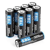 EBL AA Batterien 8 Pack 3000mAh 1,5V Lithium - Hochleistungs-Konstant-Volt-Batterien für Fernbedienungen, Spielzeug, Digitalkameras (Nicht wiederaufladbar)