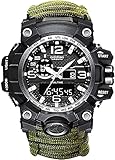 rongxin 6-in-1-Top-Marke Männer Sportuhren Dual Display Analog Digital LED Elektronischer Quarz Armbanduhren wasserdichte Schwimmen Militäruhr (Color : Army Green Dial Face 2)