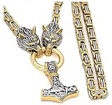 PRETTYROSARY VIKING KÖNIGSKETTE EDELSTAHL KETTE - GOLD SCHMUCK WIKINGER SCHMUCK HALSKETTE HERREN THORS HAMMER EDELSTAHL GOLDENE KETTE WOLF KÖNIGSKETTE HERREN GOLD PUNK SCHMUCK mjolnir hammer punk