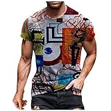 wuitopue Herren-Shirts Verkauf Verkauf Verkauf Clearance Herren Sommer Casual 3D Gedruckt Kurzarm Rundhals Top T-Shirt Bluse UK Größe S-XXXXXL, Orange 2, XXL