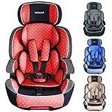 XOMAX XL-518 Kindersitz mit ISOFIX I Gruppe I / II / III (9 - 36 kg) I ECE R44/04 I mitwachsend + 5-Punkt / 3-Punkt Gurt I Kopfstütze verstellbar I Bezug abnehmbar, waschbar I rot / schwarz / g