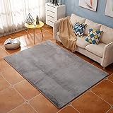 Zswpyq Hochflor Teppich Wohnzimmer Kunstfell Super Softes Kaninchenfell Imitat, Luxus Super Soft Fellteppich Plush,Grau,50 x 80