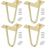 Haarnadel Tischbeine, 4 Stück DIY Möbel Metall TischBeine,Moderne Möbelbeine mit Free Bodenschutz und Schrauben für Heimwerker Schrank, Kleiderschrank, TV Schränke, Schubladen, Nachttisch (Golden)