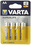 Varta Superlife AA Batterie (Zink-Kohle, 4er Blister, Niedrigstrom-Geräte, einfache Anwendungen wie Fernbedieungen, Wanduhren und Wecker)