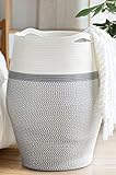 Goodpick Groß Wäschekorb Wäschesammler Baumwolle Seil Korb für Aufbewahrung von Kissen Decken im Wohnzimmer 65cm Hoch, Weiß und G