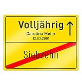 Casa Vivente Ortsschild mit Personalisiertem Aufdruck zum 18. Geburtstag, Name und Datum, Wand-Deko aus Aluminium, Geburtstagsgeschenkidee zur Volljährigk