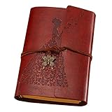 MaleDen Notizbuch Tagebuch aus Leder, Vintage-Spiralbindung, Skizzenbuch, nachfüllbar, Reisetagebuch mit blanko Seiten, Geschenke für Damen und Mädchen A6 rotb