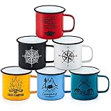 Joyfair Emaille-Kaffee-/Campingbecher-Set mit 6 Stück, 450 ml, prsonalisierte Emaille-Reise-/Tee-/Trinkdosen, ideal für Zuhause/Büro/Wandern/Geschenk, wiederverwendbar und tragb