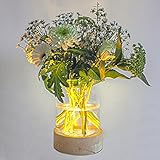 Glas Deko Industrial | Led Blumenvase Mit Holzsockel | Glasvase Modern für Blumen und Pflanzen | Skandinavische Deko | 20,50 x 16