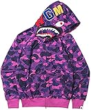 PADOLA Bape Jacke Shark Hoodie Herren 3D Camouflage Haikopf Kapuzenjacke Strassenmode mit Reißverschluss Kapuzenpullover(3Lila,XXL)