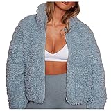 Damen Strickjacken Mäntel Plüschmantel Kapuzenjacke Wintermantel Winterjacke, Warm Cardigan Kunstpelz Pelzmantel Lose Teddyfell Parka Elegant Overcoat Casual Outwear Stehkragen Kurze Lammwolle Jack