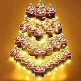 4-Etagen Tortenständer, Cupcake Ständer mit Led Lichterkette (Gelbes) Muffin Ständer Dessert Display Halter Klarer Acryl Donut Turm Gebäckständer für Geburtstag, Hochzeit, Party, Bäckerei Deko, Bü
