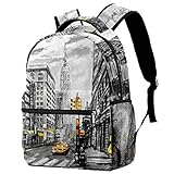 Street View of New York American City Rucksack Studenten Schultertasche Reisetasche College Schulrucksäcke Stil01 29.4x20x40cm/11.5x8x16