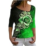 Oberteile Damen Sexy Pullover mit goldenem Rosendruck Pulli Mit Kontrastnähten Tunika mit schrägem Kragen und langen Ärmeln Langarmshirts Basic Shirt Mode Schlank Tshirt Cropped Tops Streetw