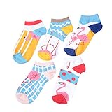 Fenical Frauen Schöne Socken Baumwolle Kurze Vier Jahreszeiten Flamingo rutschfeste Casual Socken 5 Paar (Assoted Stil)