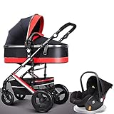 HHGO Kinderwagen 2 In 1 Kinderwagen, Luxuriös Faltbarer Tragbarer Kinderwagen Anti Shock Springs Hochblick Pram Kinderwagen Mit Babykorb, Kinderwagen Und Druckstifte Von Der Geburt (Color : Black)