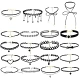20 Stück Choker Halsketten Set Gummi Halsband Tattoo-Kette Schmuck-Sets,Verstellbare Gothic Tattoo Spitze Choker Ketten Stretch Samt Classic für Frauen Mädchen, Weihnachten/Geburtstag/Party/H
