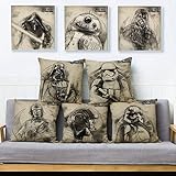 JWEK Kissenbezug 5-teiliges Set Leinen Beige Skizze Star Wars Printing Hug Kissenbezug 45X45Cm Platz Gitter Kissenbezug Sofa Home Decoration Hug Kissenbezug