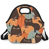 Halloween Katzenkürbis Isolierte Lunch Tasche Lunchboxen Lunch Bags Isoliertasche Mit Reißverschluss Tragbar Picknicktasche Geeignet für Büros und Schulen white Einheitsgröß