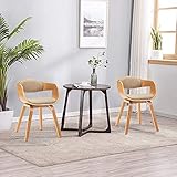 Mingone 2er-Set Esszimmerstühle mit Armlehnen Bentwood Designer Stühle mit Leinen Sessel Küchenstühle Gepolsterte Stühle für das Wohnzimmer(Beige)