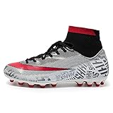 Fußballschuhe High-Top-Fußballschuhe mit langen Stacheln für Herren AG-Kunstrasen-Erde-Schuhe mit Nagelsohlen Outdoor Sport Cleats Athletics Jugendliche Trainingsschuhe ( Color : White , Size : 38 )