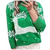 Damen Mode Herbst Winter Weihnachten Stricken Langarm Rundhals Pullover, grün, L