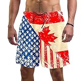 YATELI Strand Shorts Quick Dry Herren Shorts,Amerikanische und Kanada-Flagge,Boardshorts mit Mesh-F