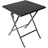 Vanage Beistelltisch - eckiger Gartentisch - Kunststofftisch für Garten, Terrasse und Balkon geeignet - Bistrotisch mit Aluminiumgestell (Rattan, Schwarz)