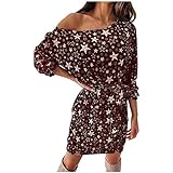 Weihnachtskleid Damen Langarm Rund Halsausschni A-Linie Mini Kleid Weihnachtsmann Schneeflocke Drucken Langarm Cocktaikleider Vintage Christmas Damen Weihnachtskleid Casual Printed Star Tie D