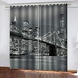 MXYHDZ Blickdicht Vorhang für Schlafzimmer - Blick auf die New Yorker Brücke - 3D Druckmuster Öse Thermisch isoliert - 220 x 215 cm - 90% Blickdicht Vorhang für Kinder Jungen Mädchen Sp