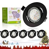 Bojim Led Einbaustrahler 230V Schwarz, 6 Stk. Led Spot GU10 6W=54W, Deckenspots 2800K Warmweiß 68mm Matt Optik 30° Schwenkbar Einbauleuchten Einbauspots Decke Wohnzimmer IP20 Deckenstrahler 82R