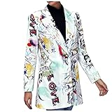 Dasongff Damen Langarm Blazer Sakko Bolero Geschäft Büro Jacke Blumenmuster Strickjacke Anzüge Slim Fit Revers Jacke Longblazer Outfit Outwear Temperament Anzug Trenchcoat Coat Herbst Frühling