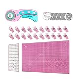 LZQ 45mm Komplett Rollschneider Set, 45mm Rollschneider Tool Kit mit Rollklinge, A2 Schneidematte, Patchwork-Lineal, 20 Stoffclips und 5 Ersatzklingen für Verschiedene S
