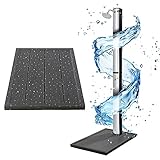 Arebos Solardusche 37L & Bodenelement | mit integriertem Thermometer & Fußdusche | Pooldusche für den Garten | Wassertemperatur bis 60°C | Runder Duschkop