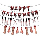 Halloween Deko Horror Banner, Happy Halloween Girlande, Blutige Messer und Füße & Hände, Halloween Party Requisiten Dekoration S
