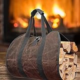 Jjsm Große Tragetasche aus Segeltuch, 96,5 x 45,7 cm, robust, gewachst, für Kaminholz, für den Innen- und Außenbereich, Camping (braun)