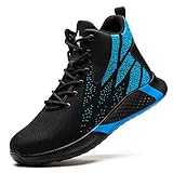 JUDBF Sicherheitsstiefel Herren s3 Sicherheitsschuhe Hoch Arbeitsschuhe Leicht Sportlich Stahlkappenschuhe Damen 8081/Blue42