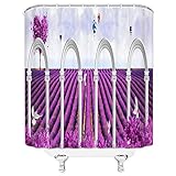 duschvorhang Lila Lavendel 3D Druck Duschvorhänge Blume Landschaft Wasserdicht Polyester Stoff Set Badezimmer Wohnkultur W180xH22080