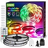 Lepro RGBIC LED Strip 20M(2x10M), LED Streifen Lichterkette MagicColor, Musik Band mit Fernbedienung, Lichtband Lichter Wasserdicht IP65, Dimmbar Lichtleiste Light, Kette für Party Weihnachten Dek