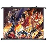 KarmaX 60x40CM One Piece Rollbild | Anime Manga Stoffposter Wallscroll | Wanddeko Geschenk | Motiv: Ace Luffy Sab