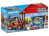 PLAYMOBIL City Action 70772 Gabelstapler mit Hubfunktion, Containermodul und Schwerlastpalette sowie weiteren Zubehör, ab 4 J