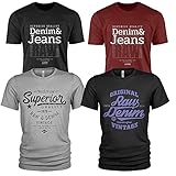 4er Pack Herren lässige T-Shirts für Jeans mit Frontprint und Rundhalsausschnitt Denim Jeans T-Shirts (M, Collection 4)