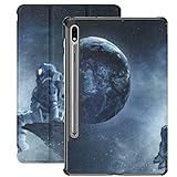 Hülle für Galaxy Tablet S7 Plus 12,4 Zoll Hülle 2020 mit S-Stifthalter,Spaceman On Rock Edge Mixed Media Slim Stand Folio Schutzhülle für Samsung