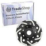 Trade-Shop Diamant V-Segmente Schleifteller Schleiftopf Ø 125mm 22,23mm Bohrung für Beton Estrich Kalksandstein Mauerwerk Naturstein Fliesenkleb