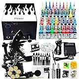 Tätowierung Set Komplett Tattoo Kit mit 50 Nadeln, 40 Farben, Fußschalter, 2 Tattoo Maschine Set mit Eingebauter Kurzschlussschutz und Leckage-Schutz für Anfänger und Kü