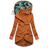 Graceyo Sweatjacke Longpullover Damen Lange Ärmel Hoodie Sweatshirt Lange Jacke Farbblock Kapuzenpulli Sportlich Kordelzug Pullover mit Kapuze Reißverschluss Taschen Kapuzenjacke Schlanke Winterjack
