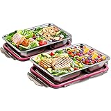 WELTRXE Edelstahl Brotdose, 2 Fächer Lunchbox mit Deckel Auslaufsicher und Spülmaschinenfest, 18/8 Haltbar Bento-Box für Kinder und Erwachsene, 900ml Kleine Kapazität Super für Fitness und Diät II 2 ×