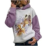 Sisifa Kapuzenpulli Damen Hooded Sweatshirt Frauen Pullover Fuchs Druck Langarm Kapuzenpullover Lässige Lose Hoodie Tunika Tops Lang