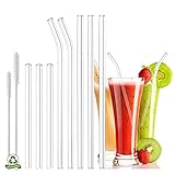 YINVA Glas Strohhalme Wiederverwendbar 10 Stück Glasstrohhalme, 3 Kurz + 3 Lange Geraden Glas-Strohhalme, 2 gebogenem Glas Trinkhalme mit 2 Reinigungsbürsten für Cocktails, Smoothie und S